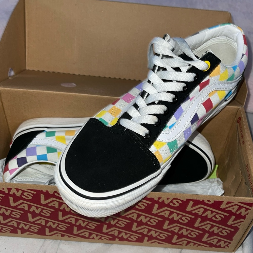 unisex rainbow checkerboard vans